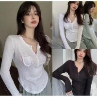 ราคา เสื้อยืดกระดุกหน้าผ้าร่องสลาฟ แขนยาว พร้อมส่ง (22229780154)