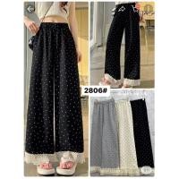 ราคา กางเกงวอร์มขายาวลายจุด แต่งชายระบายด้วยผ้าชีฟองขอบหยัก 2806 (41374484928)