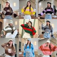 ราคา เสื้อครอปถักไหมพรม RR42 แขนยาวลายทาง น่ารักกมากกมินิมอลสุด รักกี้7 (28717612915)