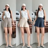 ราคา กางเกงขาสั้นสไตล์เกาหลี ผ้าออดี้ เอวสูง จีบหน้า พรางหุ่น (25839057669)