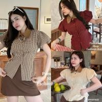 ราคา P905 เสื้อคอปก แขนตุ๊กตา อก40 นิ้ว ยาว 22นิ้ว ลายตรารางเล็ก ผูกโบว์หลัง กระดุมหน้า งานป้าย pamaruay (41868483715)