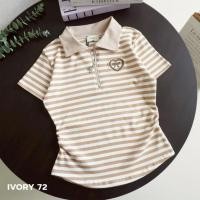 ราคา VV842 VV844 VV847 VV806 IVORY เสื้อยืดผ้ายูนิโคล่ คอปกซิป ลายริ้ว แต่งปักโบว์ข้าง แขนสั้นหยุมข้าง (40957419593)