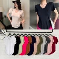 ราคา เสื้อยืดเรย่อนคอวีแต่งกระเป๋า ผ้าเรย่อนเกรดพรีเมี่ยม ป้ายAngel Style (22640520677)