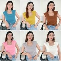 ราคา 045ก พร้อมส่ง Deezyy เสื้อยืดคอเหลี่ยมแขนขอบ กระชับพอดีตัวผ้ายูนิโคล่า (19484586023)