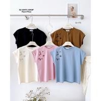 ราคา GI ANTS GI 173 เสื้อยืดคอกลมไหล่ล้ำ แต่งฉลุปักลายดอกไม้งานน่ารัก สุดเก๋ (44114087047)