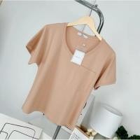 ราคา 018 Deezyy เสื้อยืดแขนสั้น คอวี แต่งกระเป๋า ผ้าCotton supersofeมูจิ (28673602412)