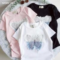 ราคา VV887 IVORYเสื้อยืดผ้ายูนิโคล่ แต่งปักเพชร แขนสั้นหยุมข้าง (41269706935)