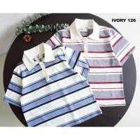 ราคา VV879 IVORY เสื้อยืดผ้าคอตตอล ลายริ้วใหญ่ โปโลกระดุมหน้า (40667922266)