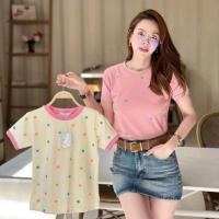 ราคา 115 116ก เสื้อยืด คอกลมลายยิ้ม แต่งแถบคอ ผ้าCotton supersofeมูจิ (29138296824)