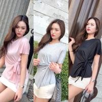 ราคา ANGEL STYLE AT119 เสื้อคอกลมไหล่ล้ำ ผ้าสล๊าฟพรีเมี่ยม เนื้อผ้านุ่มลื่น จับจีบต่อเชือกผ้าในตัวผูกข้าง (28175844527)