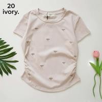ราคา VV41 IVORY เสื้อยืด ผ้ายูนิ ปักลายโบว์ แขนสั้นหยุมข้าง ลุคน่ารัก (27725284564)