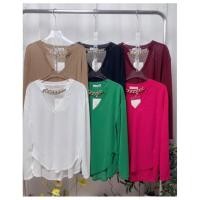 ราคา เสื้อแขนยาวคอวีแต่งโซ่ด้านหน้าผ้าสลาฟชายโค้งทรงสวย (25938806704)