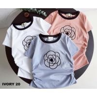 ราคา VV871 IVORYเสื้อยืดผ้ายูนิโคล่ แต่งปักเพชร แขนสั้นหยุมข้าง (43315709437)