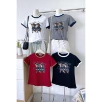 ราคา ZARA 695 เสื้อยืดคอกลมกุ้น คอสีแขนสี ผ้าคอตตอน (42063550260)