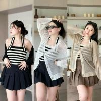 ราคา ชุดเซ็ต2ชิ้น เสื้อสายเดี่ยวผ้าไหมพรมยืด เสื้อคลุมถักรู สาวอวบใส่ได้ ใส่ออกงานได้ รุ่น ลำใย (25092001169)