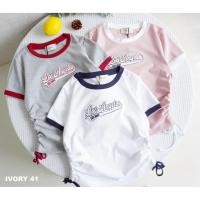 ราคา VV898 IVORY เสื้อยืดแฟชั่น คอกลม ผูกเชือกข้าง ปัก Los Angeles (43073384934)