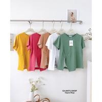 ราคา GI ANTS GI 477 เสื้อยืดคอกลมแขนสั้น ดีเทลริ้วต่อข้างแต่งกระดุมหัวใจ (27741429685)