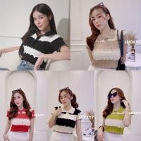ราคา เสื้อครอปไหมพรมคอปก ลายสลับสี ดีเทลน่ารักตรงที่ขอบระบาย หวานไปอี้กกกกก็ (27230955486)