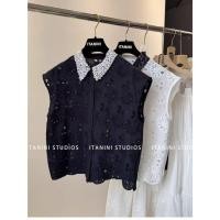 ราคา สไตล์เกาหลีผู้หญิงสุภาพสตรีหลวมลูกไม้เย็บปักถักร้อยเสื้อแขนกุดเสื้อ (42155070522)