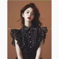 ราคา สไตล์เกาหลีผู้หญิงชีฟองหลวมลายจุดนัวเนียเสื้อแขนสั้น (40004443723)