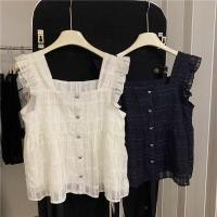 ราคา สไตล์เกาหลีผู้หญิงสุภาพสตรีหลวมนัวเนียแขนกุดเสื้อด้านบนเสื้อ (41250203187)