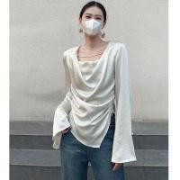 ราคา เสื้อเชิ้ตแขนยาว ผ้าซาติน จับจีบ ทรงหลวม สไตล์เกาหลี สําหรับผู้หญิง (25325772783)