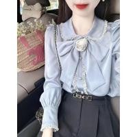 ราคา สไตล์เกาหลีผู้หญิงสุภาพสตรีหลวมลูกไม้ หูกระต่าย เสื้อเชิ้ตแขนยาวเสื้อ (25038688259)