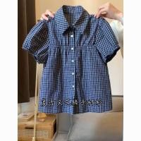 ราคา เสื้อแขนสั้นสไตล์เกาหลี ลายสก๊อตวินเทจ สำหรับสุภาพสตรี (43107904028)