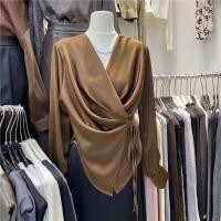 ราคา เสื้อเชิ้ตแขนยาว ผ้าซาติน จับจีบ ทรงหลวม สไตล์เกาหลี สําหรับผู้หญิง (25819428339)