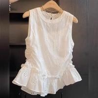 ราคา สไตล์เกาหลีผู้หญิงสุภาพสตรีหลวมนัวเนียเสื้อแขนกุดสีขาวยีนส์เย็บปักถักร้อย (26787629043)