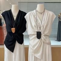 ราคา สไตล์เกาหลีผู้หญิงสุภาพสตรีเอวบางโวลต์คอเสื้อแขนกุดไม่สม่ําเสมอเสื้อ (44151709429)