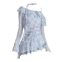 ราคา สไตล์เกาหลีผู้หญิงสุภาพสตรีหลวมชีฟองลายสก๊อตนัวเนียผิดปกติเสื้อแขนยาวเสื้อ (29186689838)