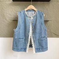 ราคา สไตล์เกาหลีผู้หญิงผ้ายีนส์แขนกุดลูกไม้นัวเนียหลวมเสื้อกั๊กหลวมด้านบน (27433546969)