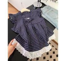 ราคา สไตล์เกาหลีผู้หญิงสุภาพสตรีหลวมลูกไม้นัวเนียลายสก๊อตเสื้อแขนกุดเสื้อ (43605314017)