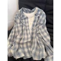 ราคา สไตล์เกาหลีผู้หญิงสุภาพสตรีหลวมย้อนยุคลายสก๊อตเสื้อแขนยาวเสื้อ (44102219253)