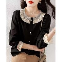 ราคา สไตล์เกาหลีผู้หญิงสุภาพสตรีหลวมลูกไม้ รูฟล์ เสื้อเชิ้ตแขนยาวเสื้อ (28731890649)