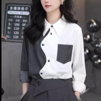 ราคา สไตล์เกาหลีผู้หญิงสุภาพสตรีหลวมสีจับคู่เสื้อแขนยาวเสื้อ (42902460618)