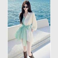ราคา สไตล์เกาหลี ผู้หญิง สาวแขนยาวหลวมผิดปกติจีบสั้นมินิเดรสพร้อมสต็อกใหม่ (44352218362)