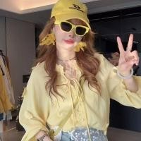 ราคา สไตล์เกาหลีสุภาพสตรียกทรงหลวมดอกไม้สีเหลืองเสื้อแขน长长袖 (29637222674)
