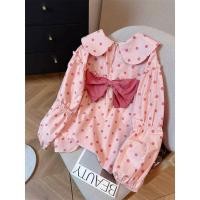 ราคา สไตล์เกาหลีผู้หญิงสุภาพสตรีหลวมโบว์ตุ๊กตาปกเสื้อแขนยาวเสื้อ (28931081441)