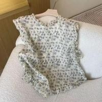 ราคา สไตล์เกาหลีผู้หญิงสุภาพสตรีเสื้อคอกลมหลวมลายดอกไม้นัวเนียเสื้อแขนกุดเสื้อ (28832243979)