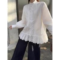 ราคา สไตล์เกาหลีผู้หญิงสุภาพสตรีหลวมลูกไม้ รูฟล์ เสื้อเชิ้ตแขนยาวเสื้อ (28231734826)