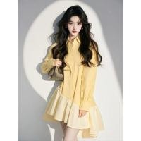 ราคา สไตล์เกาหลี Womne Girl แขนยาวหลวมไม่สม่ําเสมอ Plearted มินิเดรสสั้นพร้อมสต็อกใหม่ (26931077861)