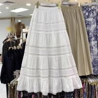 ราคา สไตล์เกาหลีผู้หญิงสุภาพสตรีลูกไม้สีขาวเอวยางยืดจีบกระโปรงยาว มิดิ ชุด (26865623972)