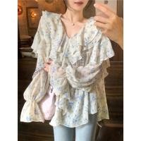ราคา เสื้อเบลาส์ คอวี แขนยาว ลายดอกไม้ ทรงหลวม สไตล์เกาหลี เรโทร แฟชั่นสําหรับผู้หญิง (17597992850)