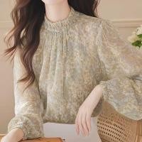 ราคา เสื้อแขนยาวสไตล์เกาหลีสำหรับผู้หญิง ทำจากผ้าชีฟองลายดอกไม้ (44259697066)