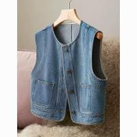 ราคา สไตล์เกาหลีผู้หญิงผ้ายีนส์แขนกุดเสื้อกั๊กหลวมด้านบน (26932052187)