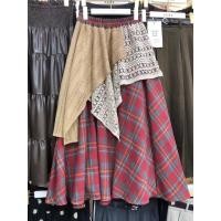 ราคา สไตล์เกาหลีผู้หญิงสุภาพสตรีลายสก๊อตเอวยางยืดจีบกระโปรงยาว มิดิ ชุด (25187274175)