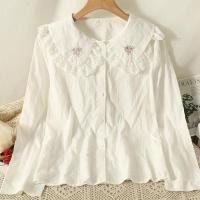 ราคา เสื้อเชิ้ตแขนยาว คอตุ๊กตา ปักลายดอกไม้ ทรงหลวม สไตล์เกาหลี วินเทจ สําหรับผู้หญิง (25124194241)