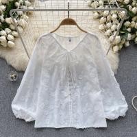 ราคา เสื้อเชิ้ตแขนยาว ทรงหลวม ปักลายดอกไม้ สไตล์เกาหลี สําหรับผู้หญิง พร้อมส่ง (22076754551)